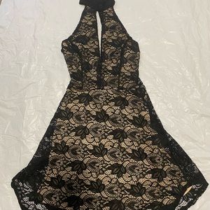 Halter Cream and Black Laced Dress